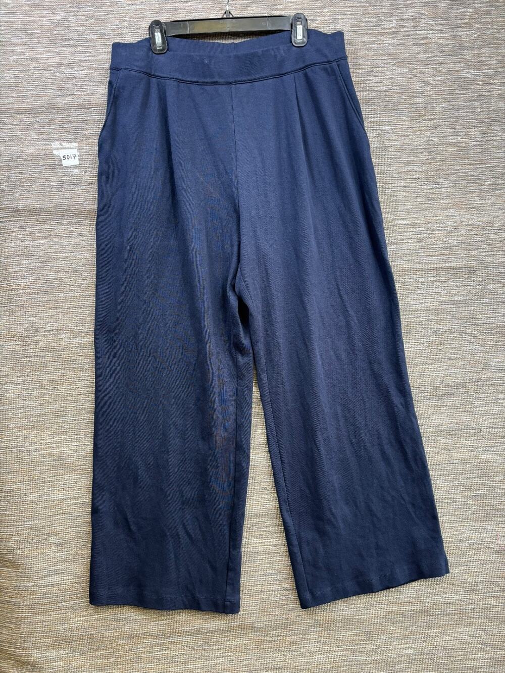 Lands End Elastic Waist Pull On Pants Womens Sz 1X Wide Leg Flat Front Dark Blue